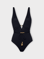 Eres Eres Swimwear, Black, Lagon Sophisticated Tank One Piece Swimsuit In Noir w/ Gold Beads