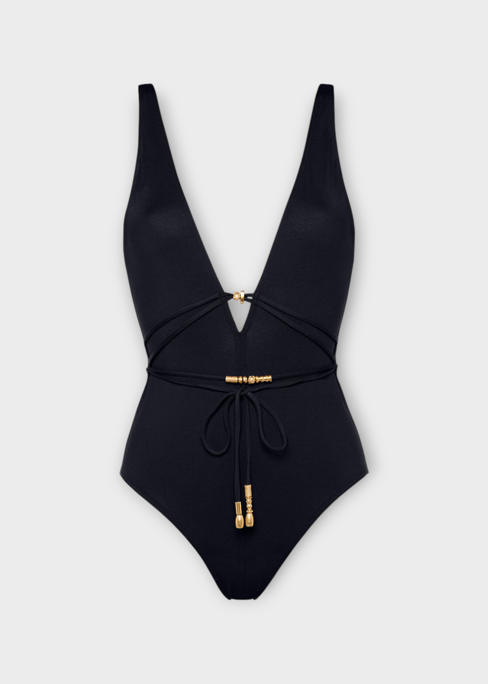 Eres Eres Swimwear, Black, Lagon Sophisticated Tank One Piece Swimsuit In Noir w/ Gold Beads