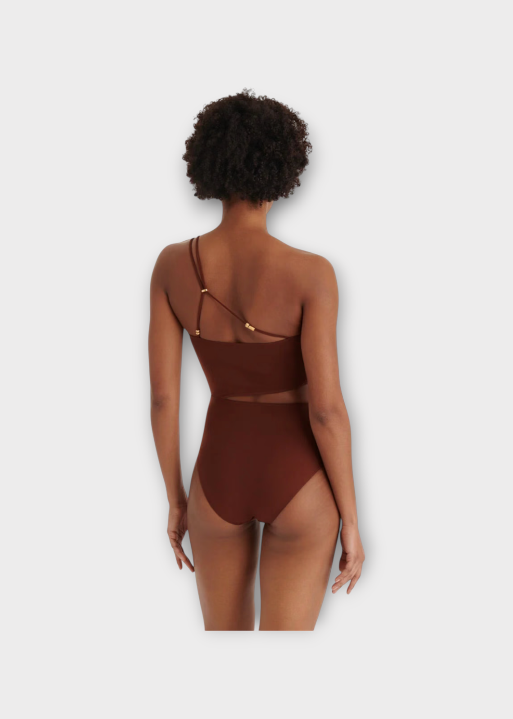 Eres Eres Swimwear, Brown, Ecume Asymmetrical One Shoulder One Piece Swimsuit In Turtle w/ Gold Beads