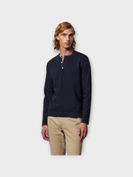 Massimo Alba Massimo Alba T-Shirt, Blue, Manchester Cotton Crew Neck Long Sleeve T-Shirt In Dark Blue w/ Buttons