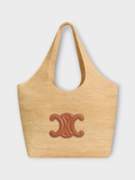 Celine Celine Bag, Multi, Shopper Cabas Raffia Calfskin Triopmhe Tote Bag In Natural & Tan