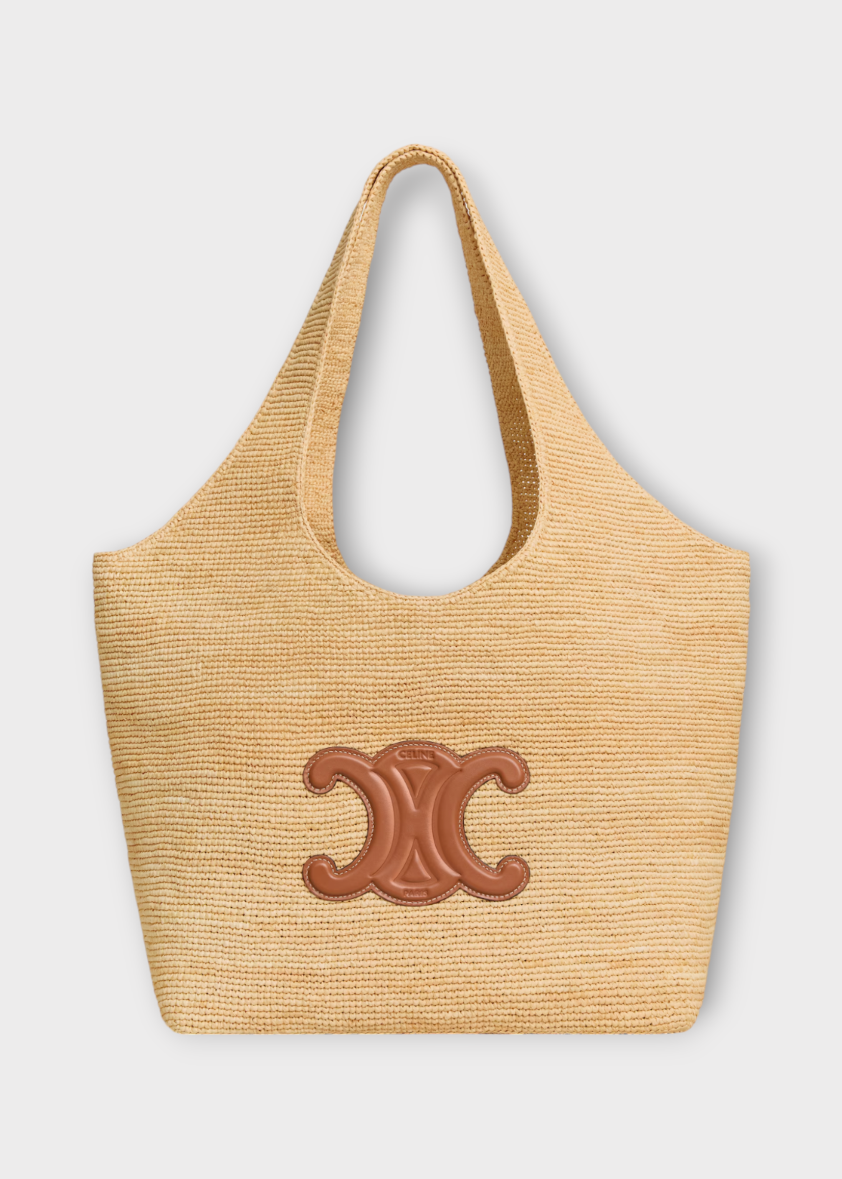 Celine Celine Bag, Multi, Shopper Cabas Raffia Calfskin Triopmhe Tote Bag In Natural & Tan