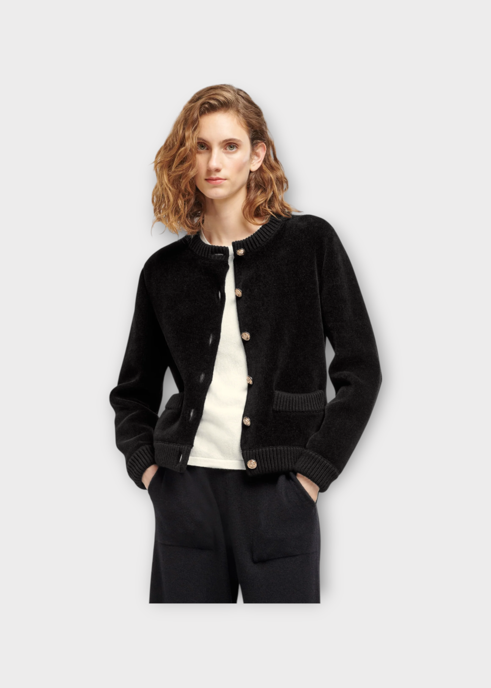 Barrie Barrie Jacket, Black, Barrie x Sofia Coppola Cashmere Crew Neck Button Up Cardigan