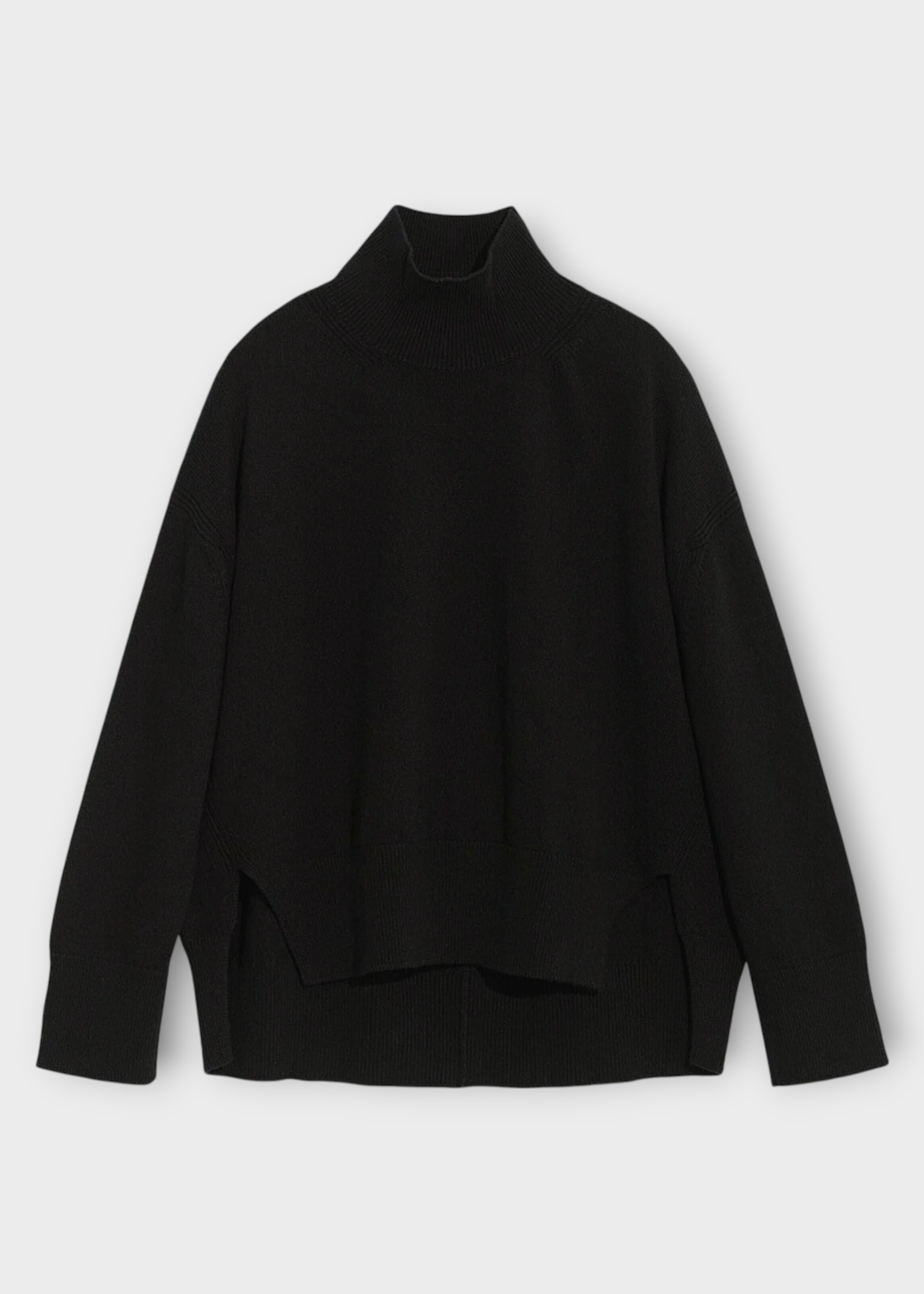 Barrie Barrie Knitwear, Black, Cashmere Turtle Neck Borders Oversized Knitwear