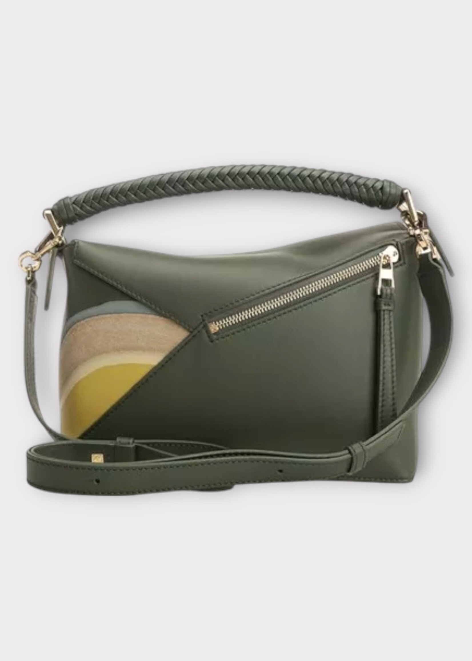 Loewe Loewe Bag, Multi, Puzzle Nappa Calf Leather Landscape Small Shoulder Bag In Bottle Green & Ochre