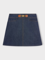 Celine Celine Skirt, Blue, Mini Jupe Signature Rigid Indigo Denim In Raw Wash