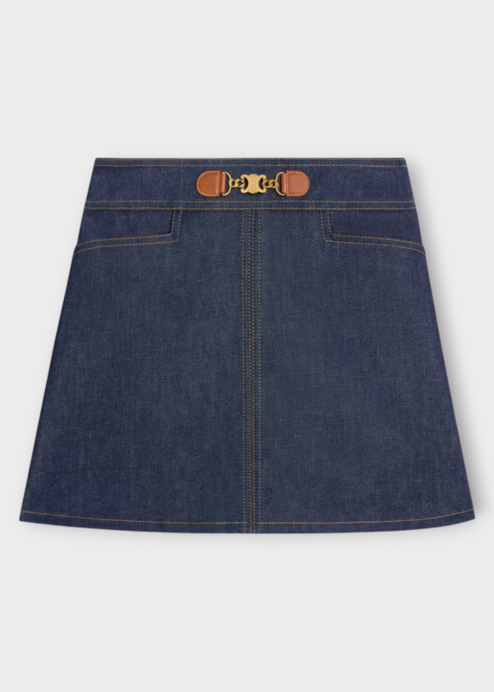 Celine Celine Skirt, Blue, Mini Jupe Signature Rigid Indigo Denim In Raw Wash