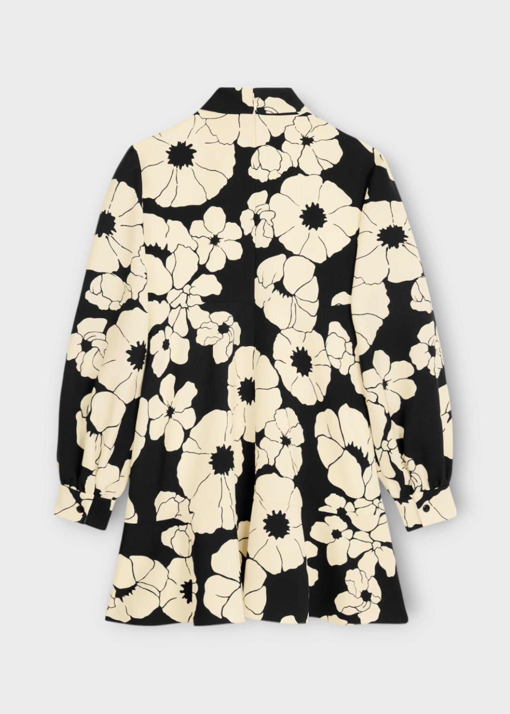 Celine Celine Dress, Multi, Wool Bow Neck Long Balloon Sleeve Mini Skater Organza Dress In Ivory & Black