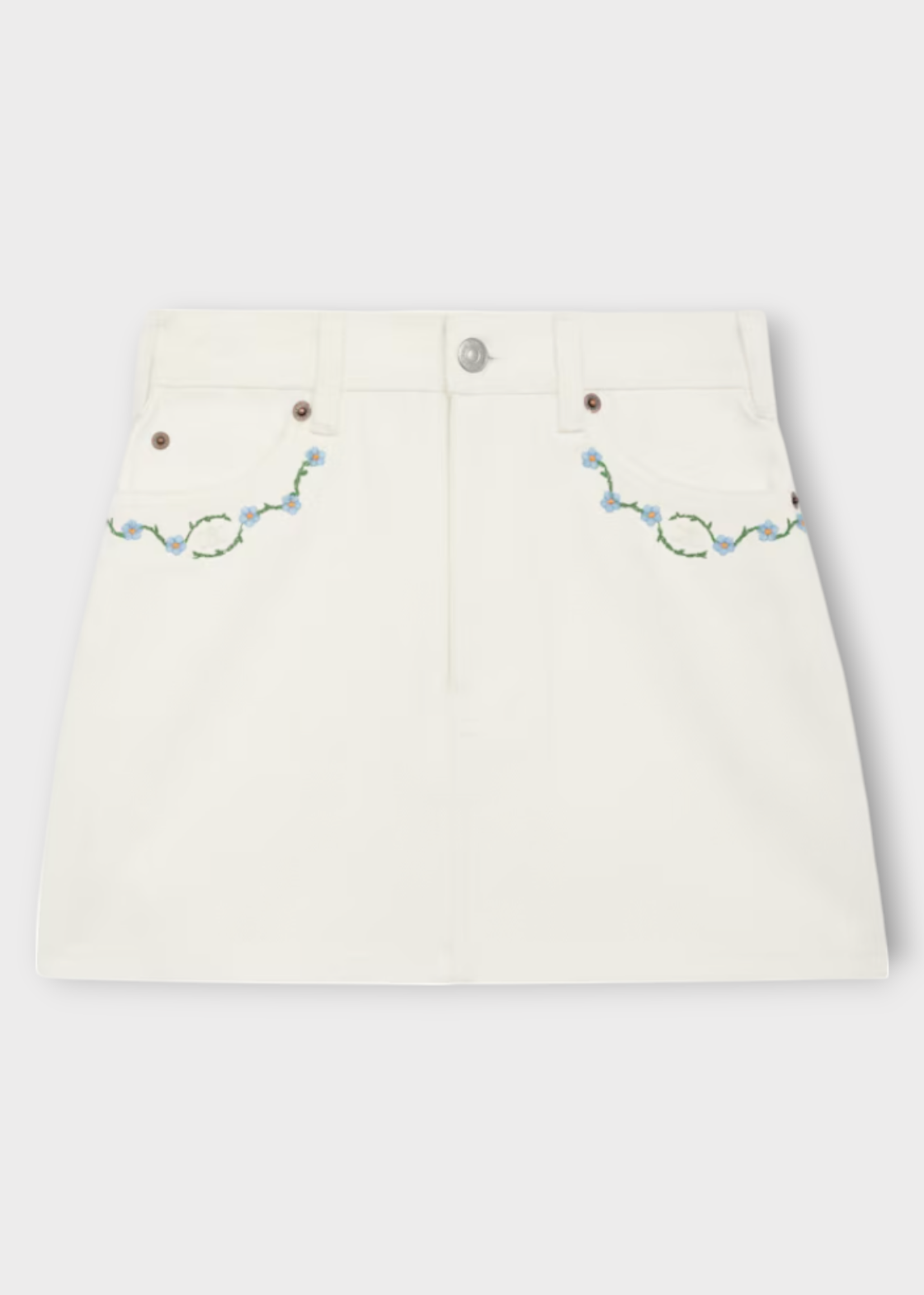 Celine Celine Skirt, White, Cotton Denim Mini Skirt In Raw Wash