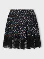 Rabanne Rabanne Skirt, Print, Buttoned Mini Skirt In Black w/ Flower Print & Lace Detail