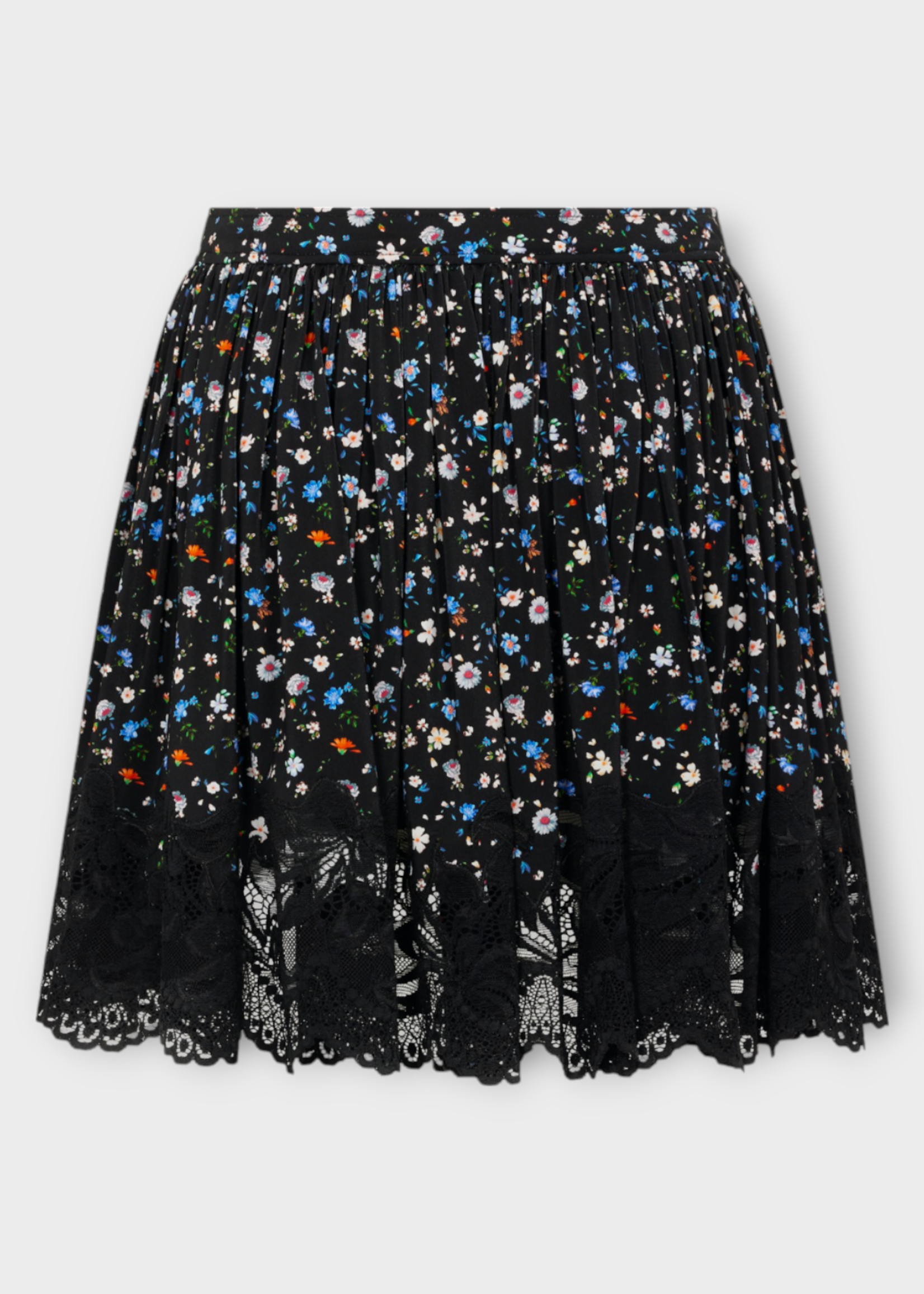 Rabanne Rabanne Skirt, Print, Buttoned Mini Skirt In Black w/ Flower Print & Lace Detail