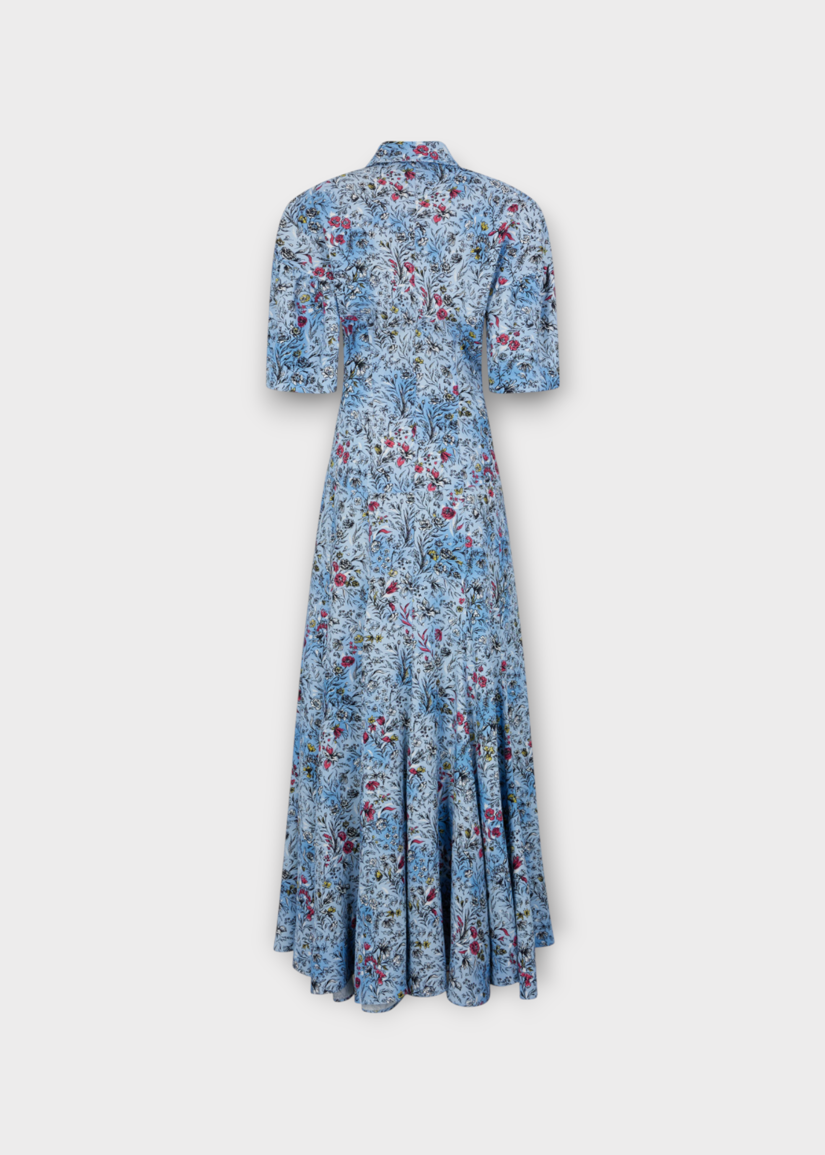 Rabanne Rabanne Dress, Print, Collared Zipped Short Sleeve Long Dress In Blue Pin w/ Flower Print