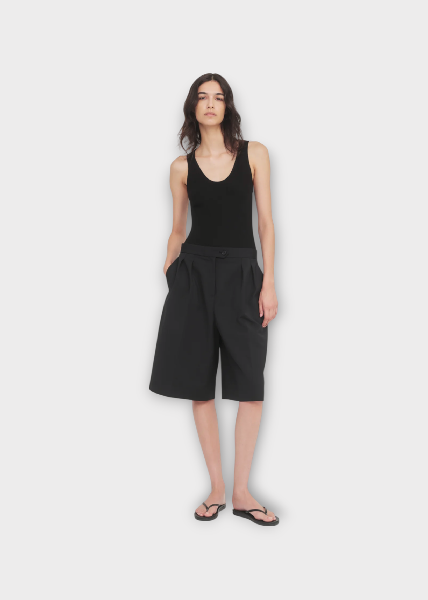 Partow Partow Top, Black, Cali Ribbed Jersey Sleeveless Body Suit in Black w/ Snap Closure