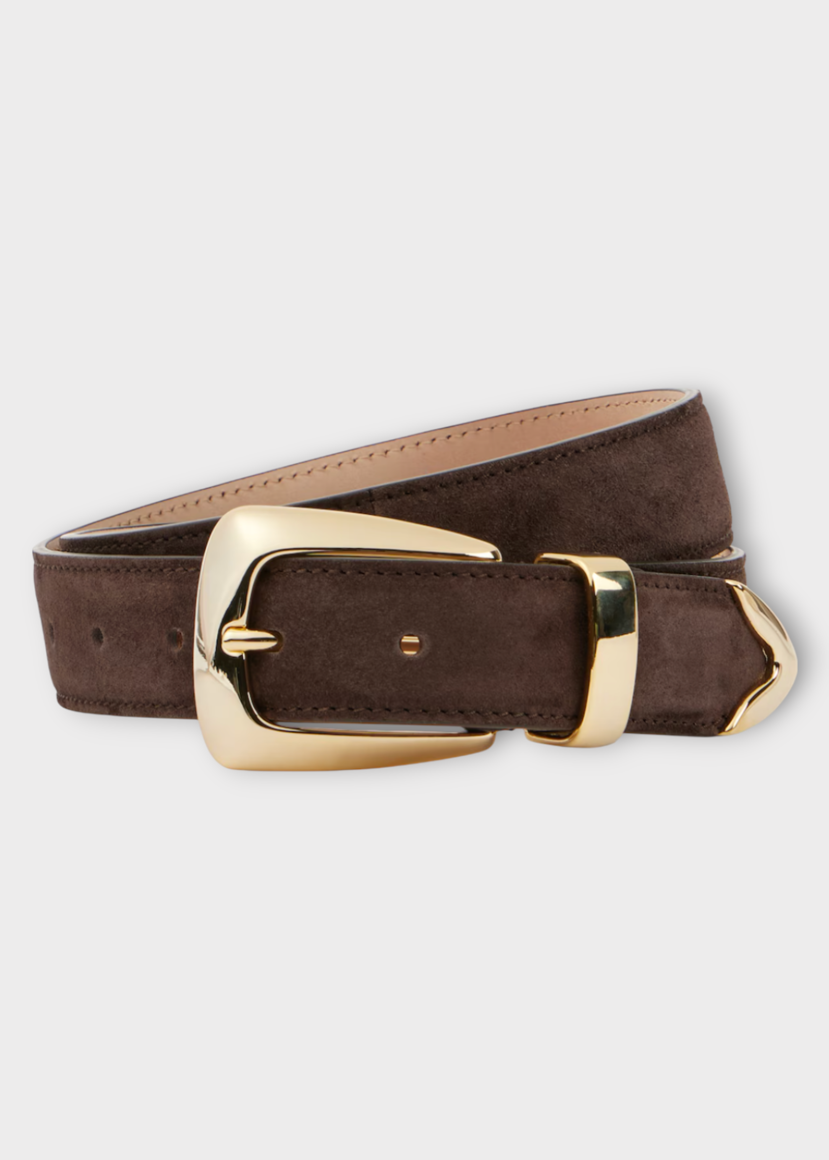 Khaite Khaite Belt, Brown, Olivia Suede Calf Leather Belt In Umber w/ Oval Gold Buckle