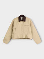 J.W. Anderson J.W. Anderson Jacket, Multi, Bonded Bi Colour Cotton Curved Hem Workwear Jacket In Nougat & Chocolate