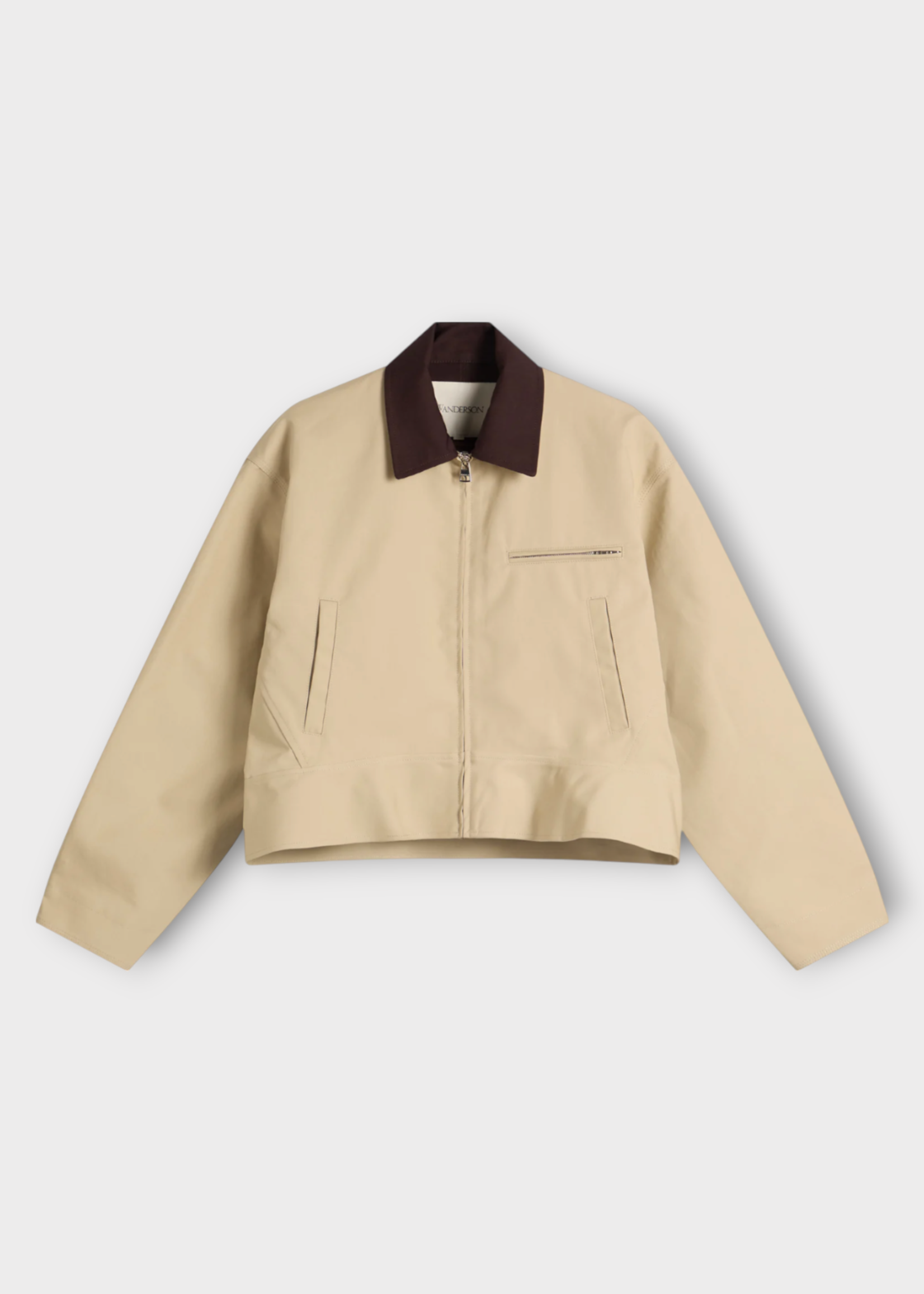 J.W. Anderson J.W. Anderson Jacket, Multi, Bonded Bi Colour Cotton Curved Hem Workwear Jacket In Nougat & Chocolate
