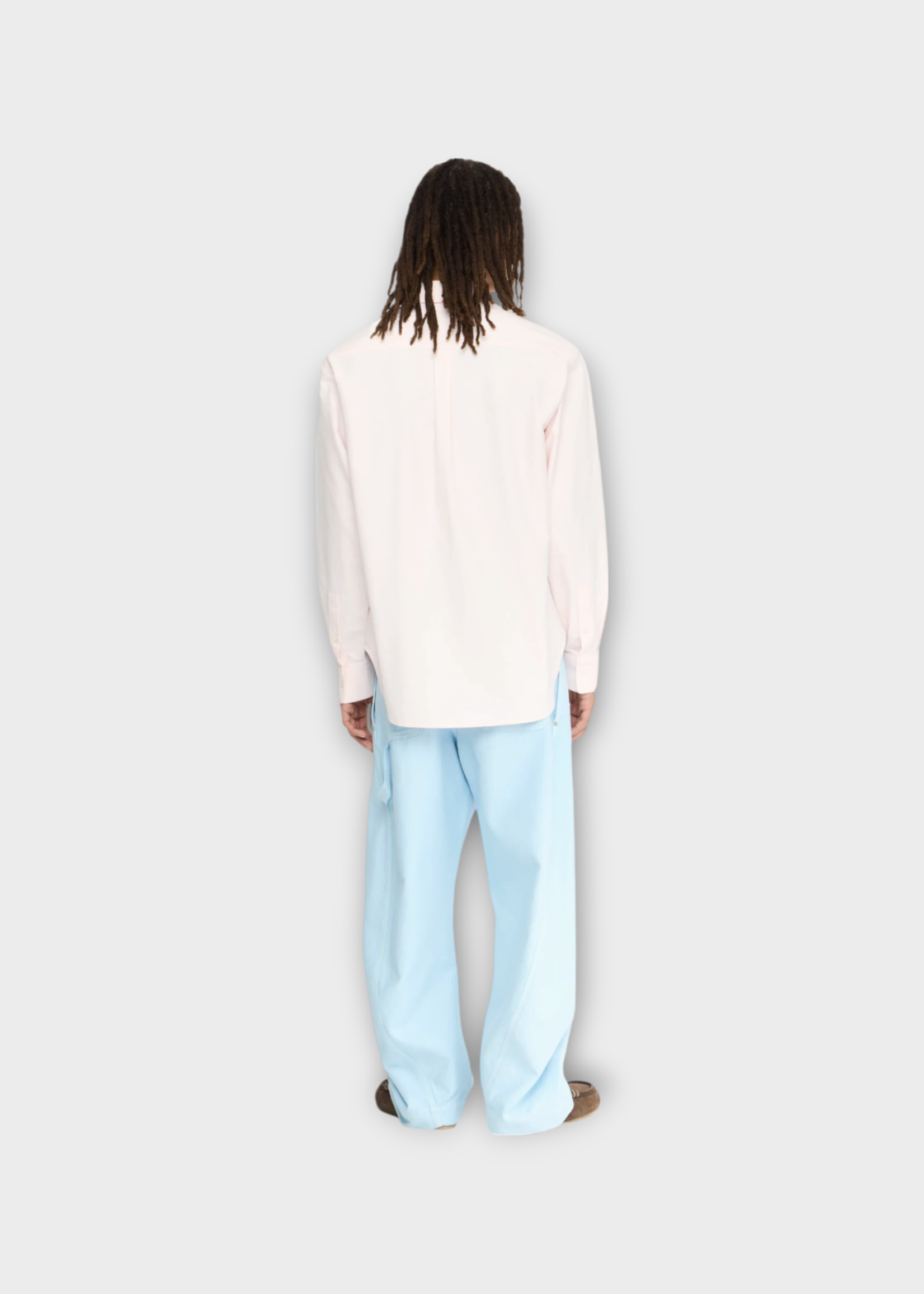 J.W. Anderson J.W. Anderson Shirt, Pink, Oxford Cotton Collared Shirt In Pale Pink w/ Cafe Scene Embroidery