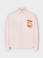 J.W. Anderson J.W. Anderson Shirt, Pink, Oxford Cotton Collared Shirt In Pale Pink w/ Cafe Scene Embroidery