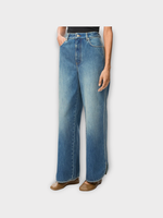 Loewe Loewe Jeans, Blue, Cotton Mid Waist Wide Leg Denim Pants In Blue