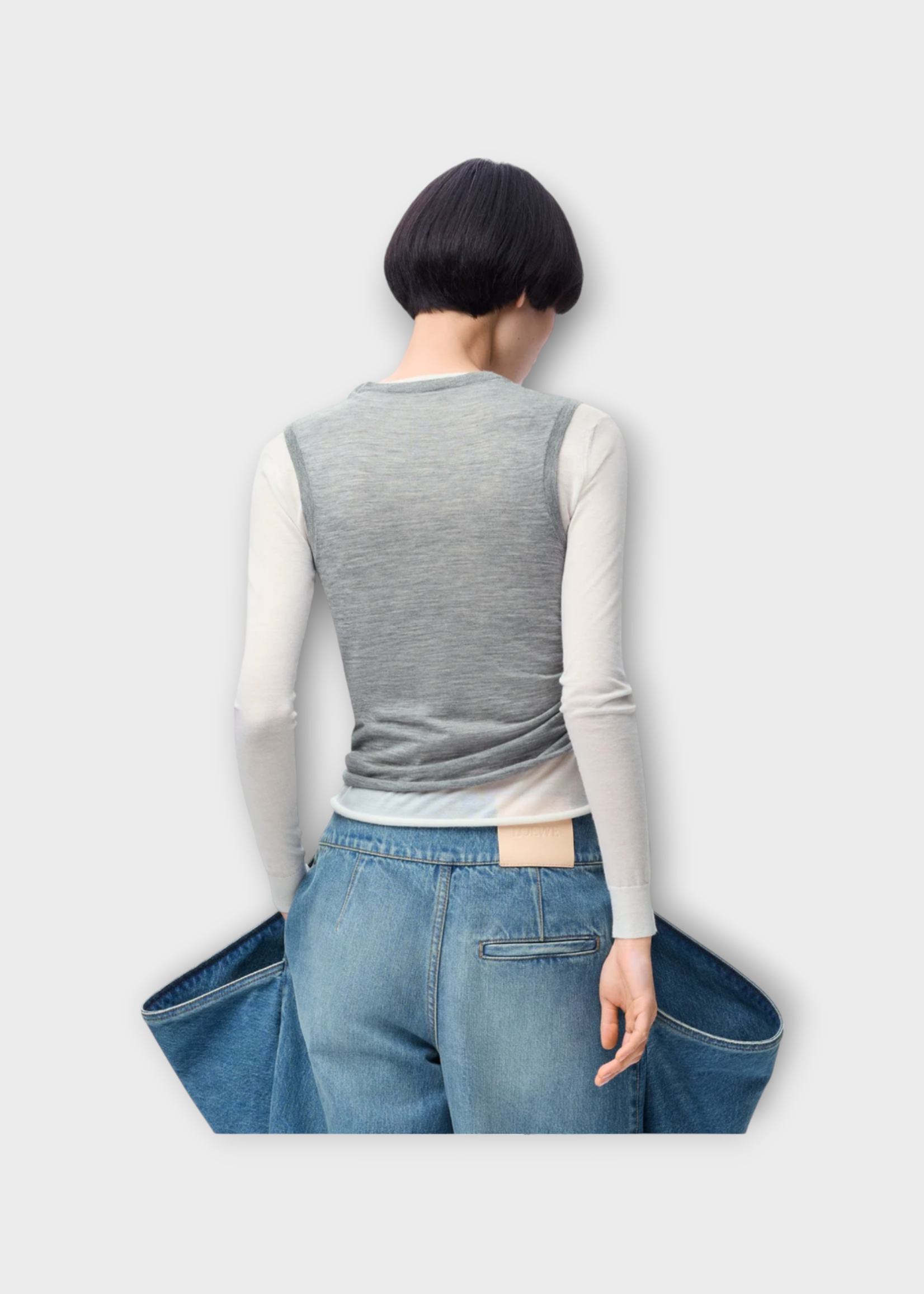 Loewe Loewe Knitwear, Multi, Cashmere Crew Neck Asymmetric Draped Sweater In Grey & White