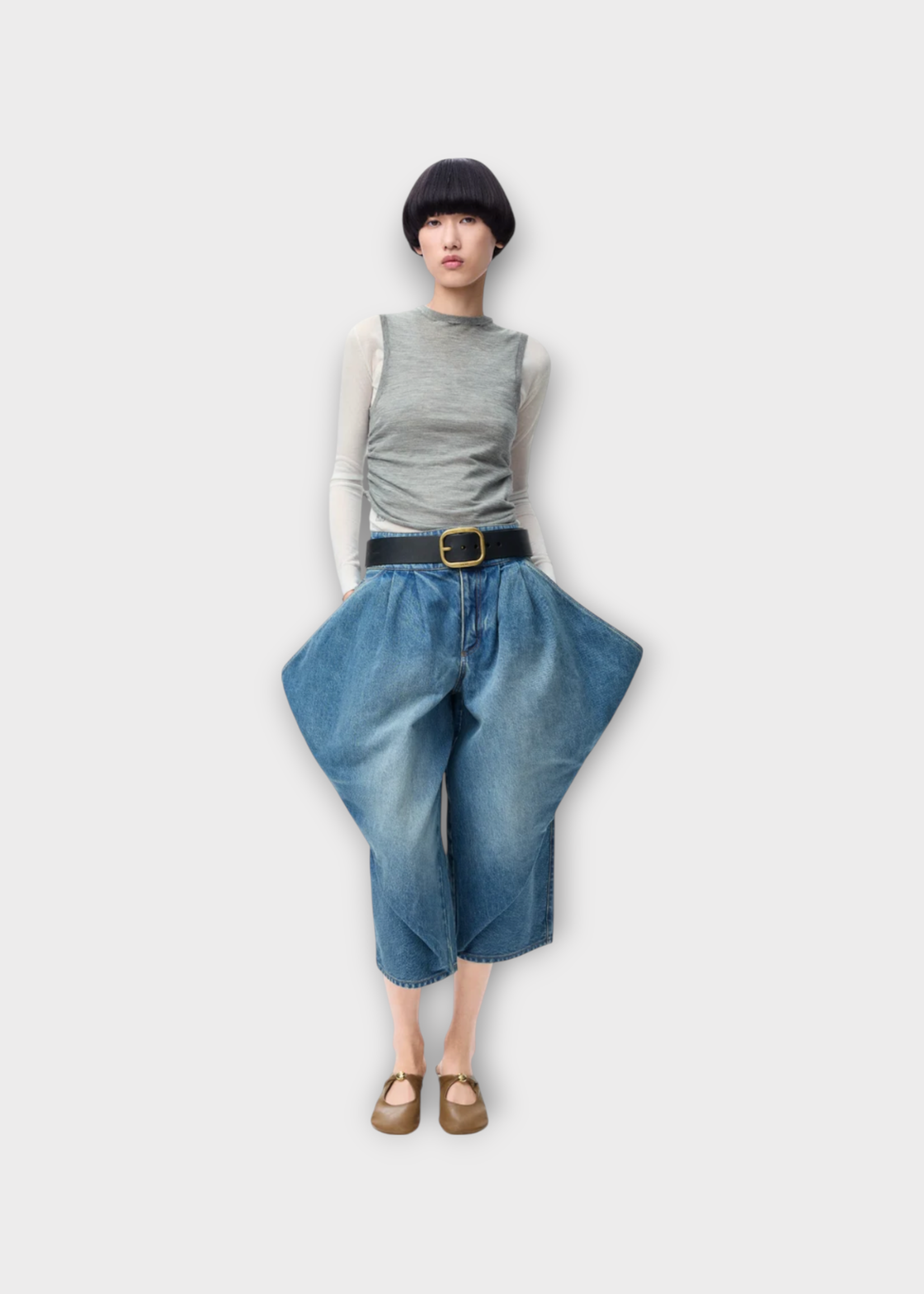 Loewe Loewe Knitwear, Multi, Cashmere Crew Neck Asymmetric Draped Sweater In Grey & White