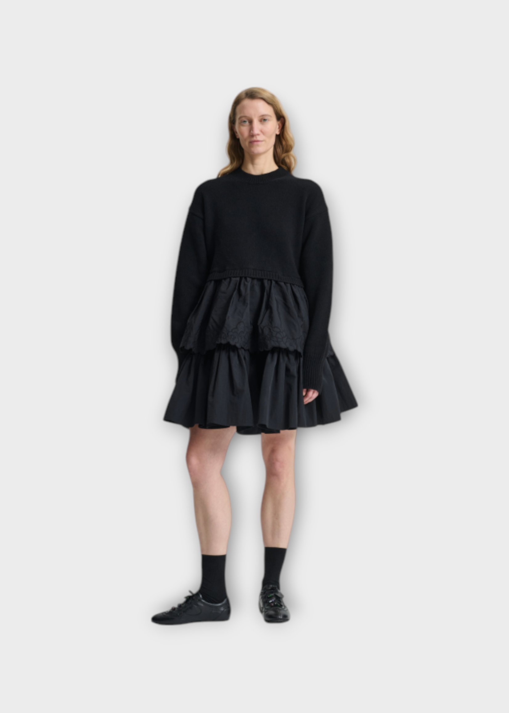 Cecilie Bahnsen Cecilie Bahnsen Knitwear, Black, Bera Recycled Cashmere w/ Ruffled Hem