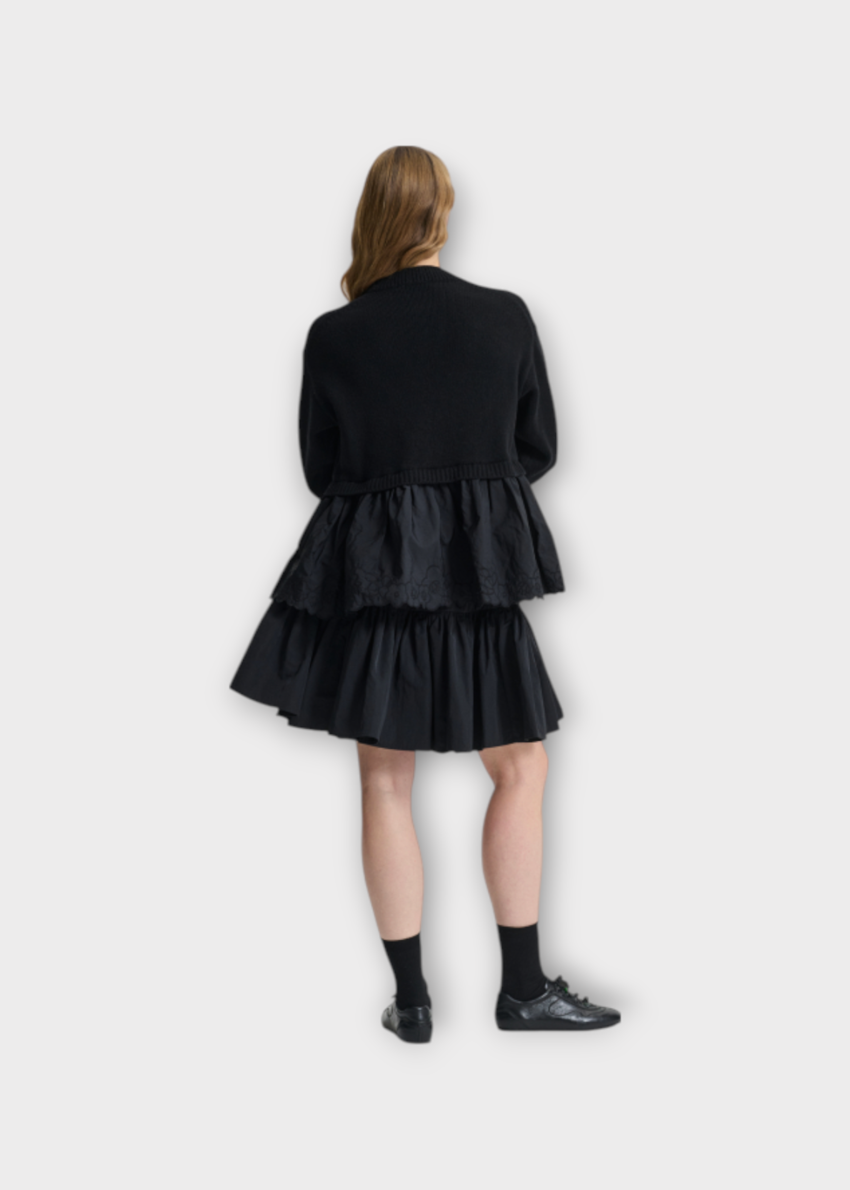 Cecilie Bahnsen Cecilie Bahnsen Knitwear, Black, Bera Recycled Cashmere w/ Ruffled Hem