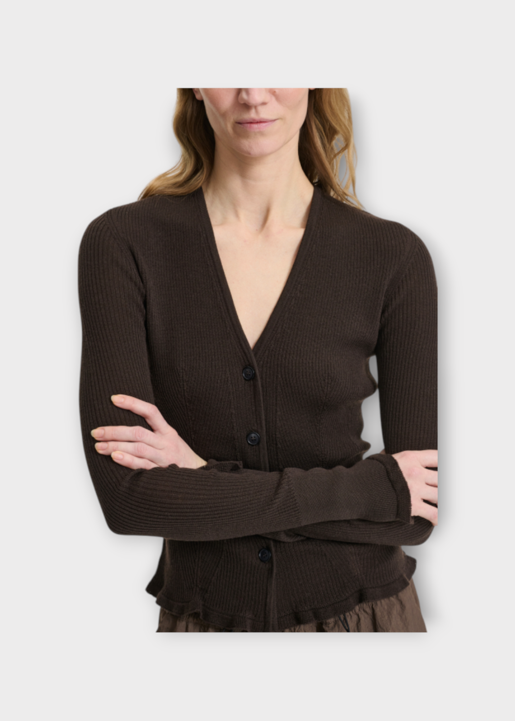 Cecilie Bahnsen Cecilie Bahnsen Knitwear, Brown, Bessie V-Neck Button Up Seamless Knit Cardigan