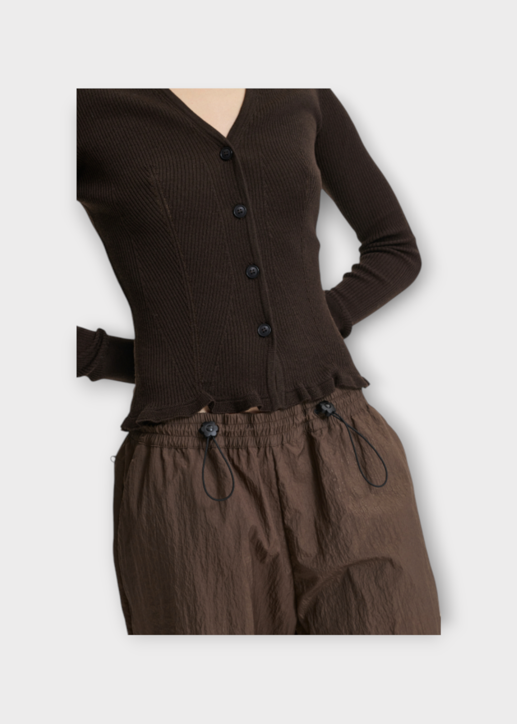 Cecilie Bahnsen Cecilie Bahnsen Knitwear, Brown, Bessie V-Neck Button Up Seamless Knit Cardigan