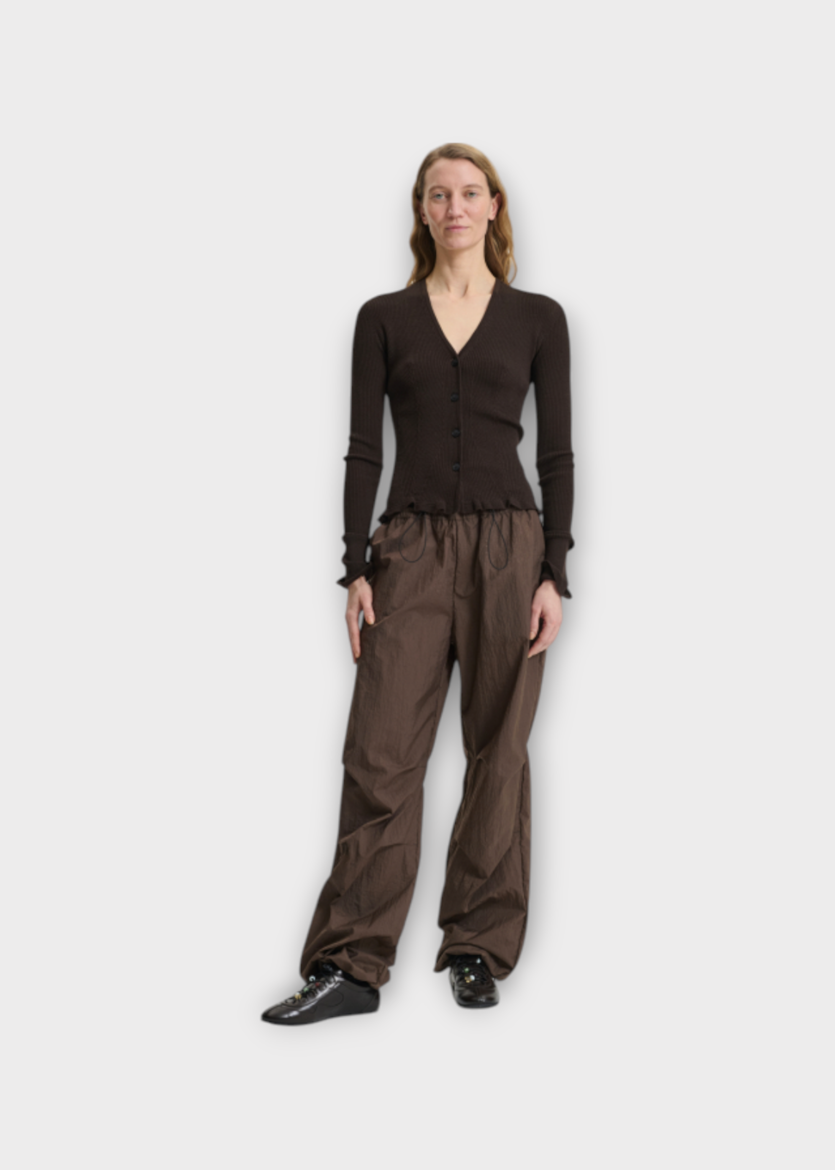 Cecilie Bahnsen Cecilie Bahnsen Knitwear, Brown, Bessie V-Neck Button Up Seamless Knit Cardigan