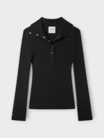 Courreges Courreges T-Shirt, Black, Ribbed Long Sleeve Polo T-Shirt