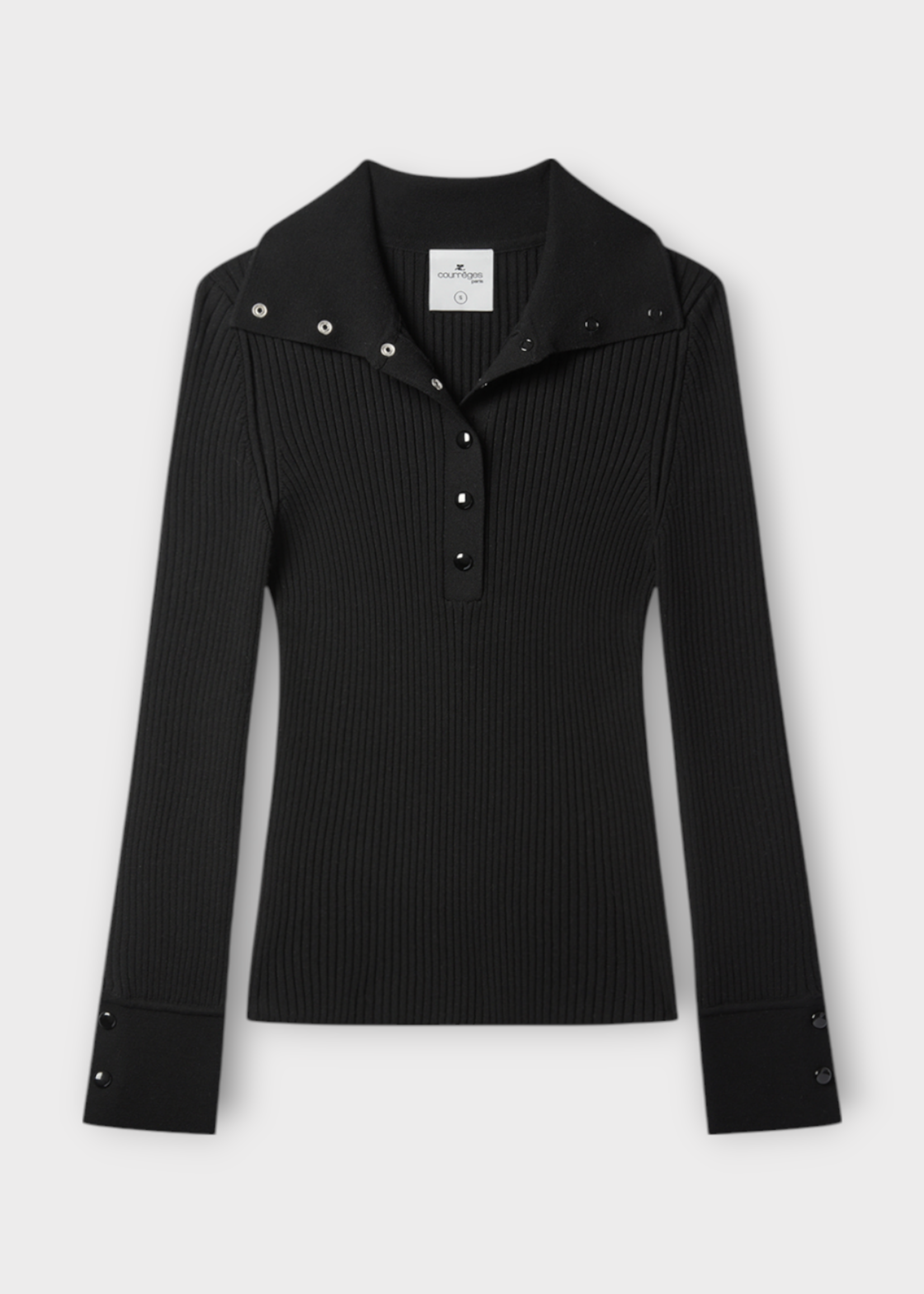 Courreges Courreges T-Shirt, Black, Ribbed Long Sleeve Polo T-Shirt