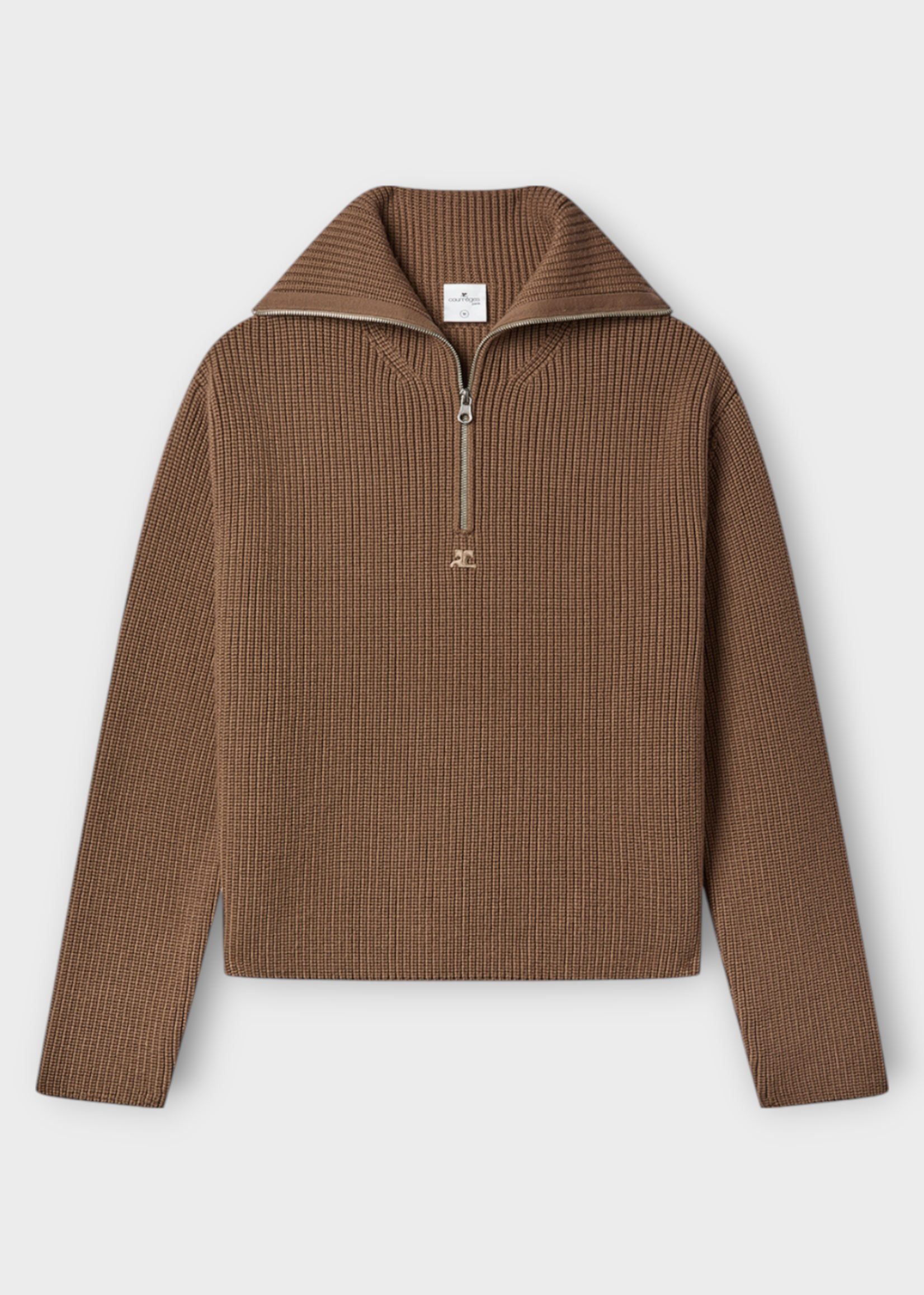 Courreges Courreges Knitwear, Brown, Wool Ribbed Trucker Sweater In Mocha