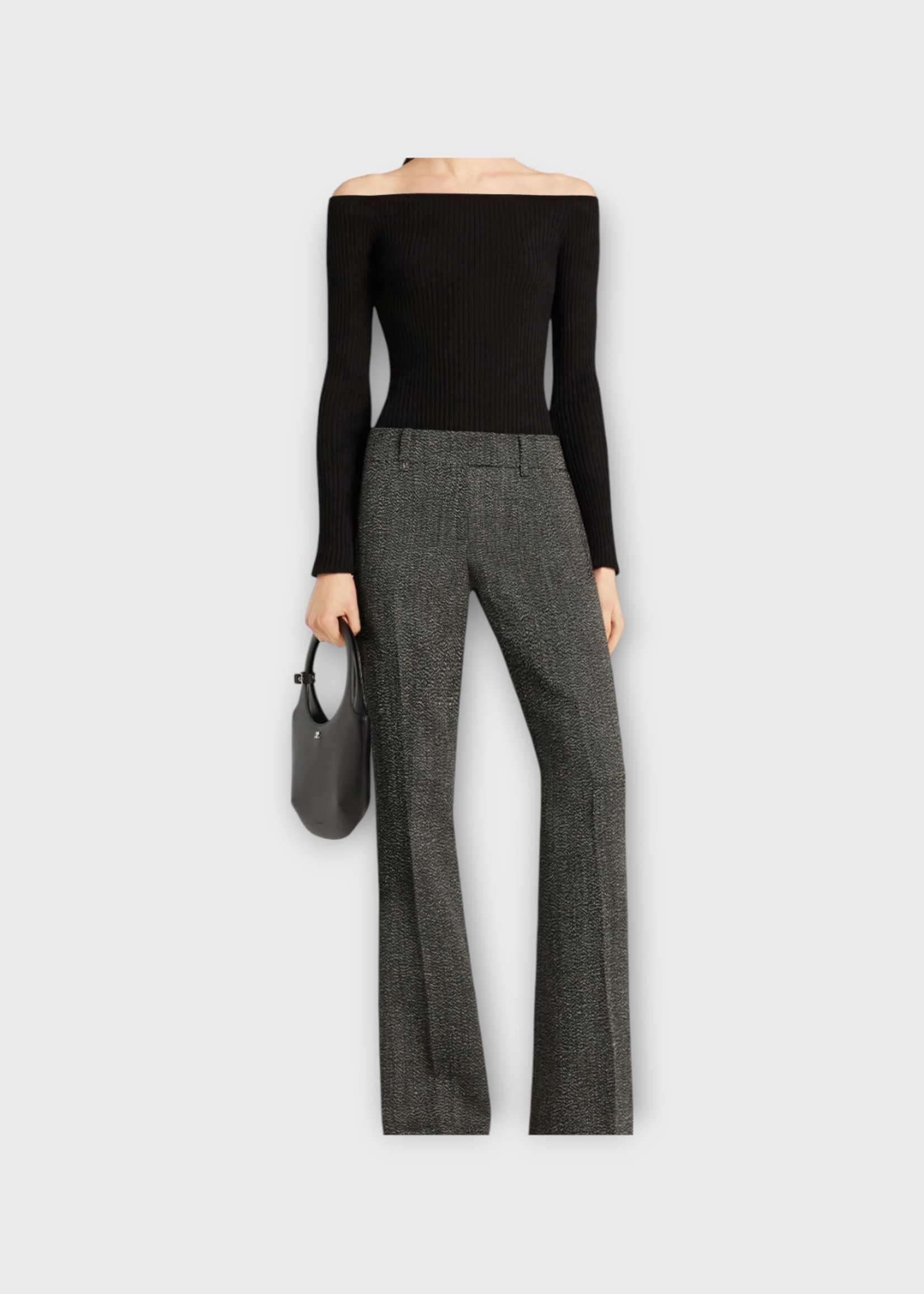 Courreges Courreges Top, Black, Off Shoulder Ribbed Long Sleeves Top