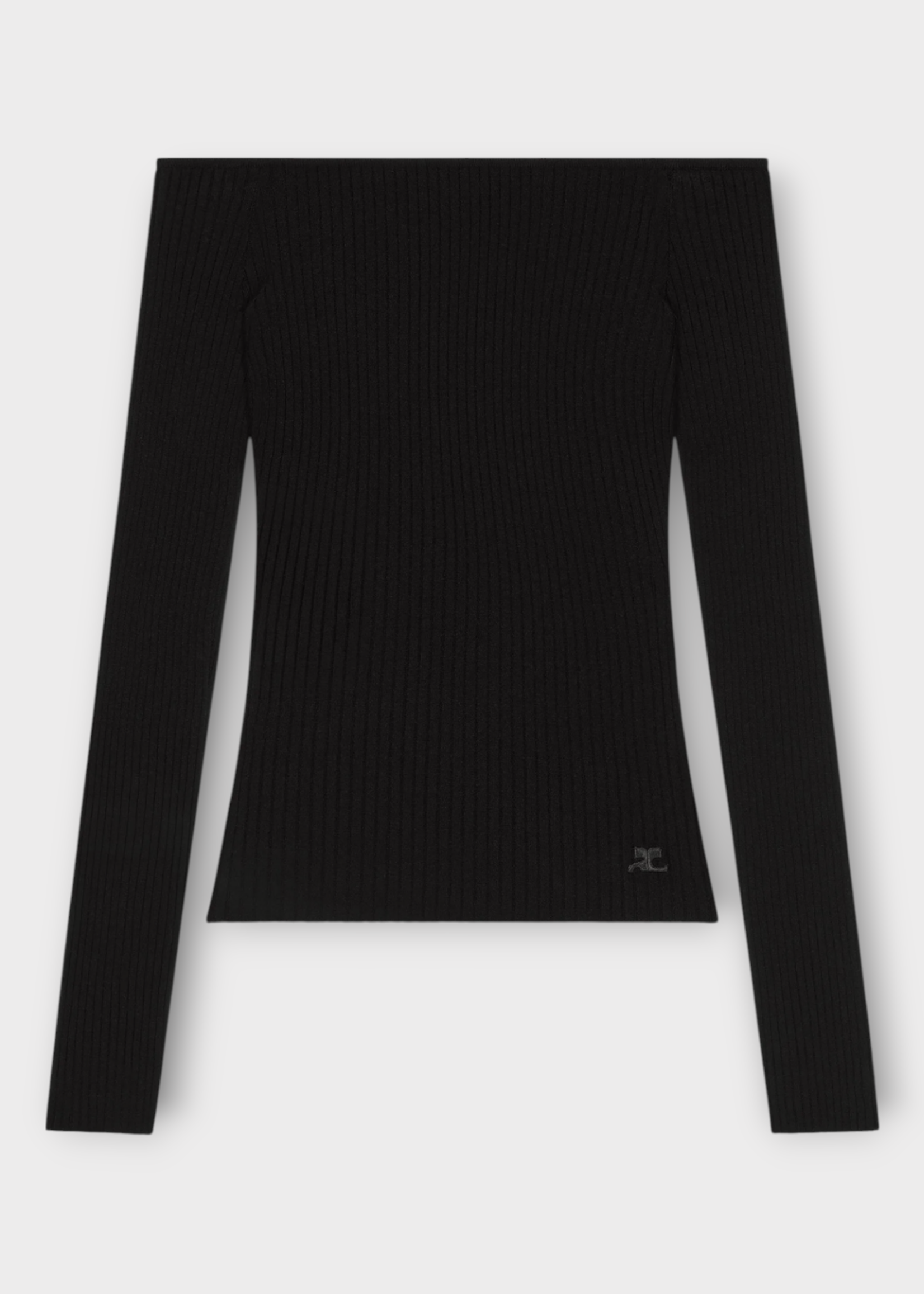 Courreges Courreges Top, Black, Off Shoulder Ribbed Long Sleeves Top