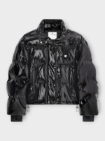 Courreges Courreges Jacket, Black, Vinyl Cropped High Neck Puffer Button Up Jacket