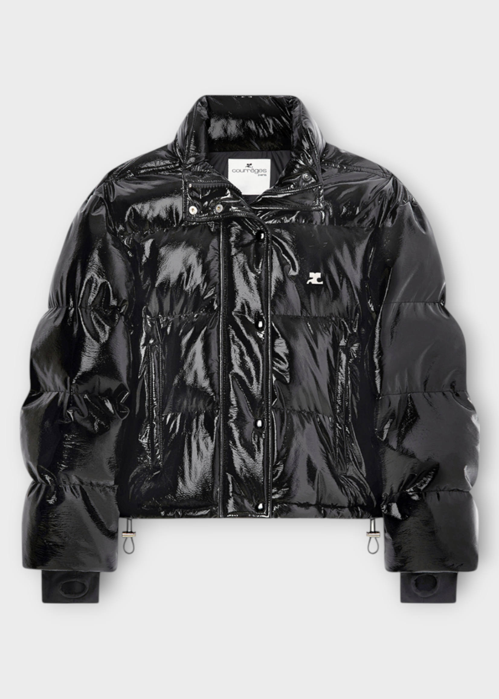 Courreges Courreges Jacket, Black, Vinyl Cropped High Neck Puffer Button Up Jacket