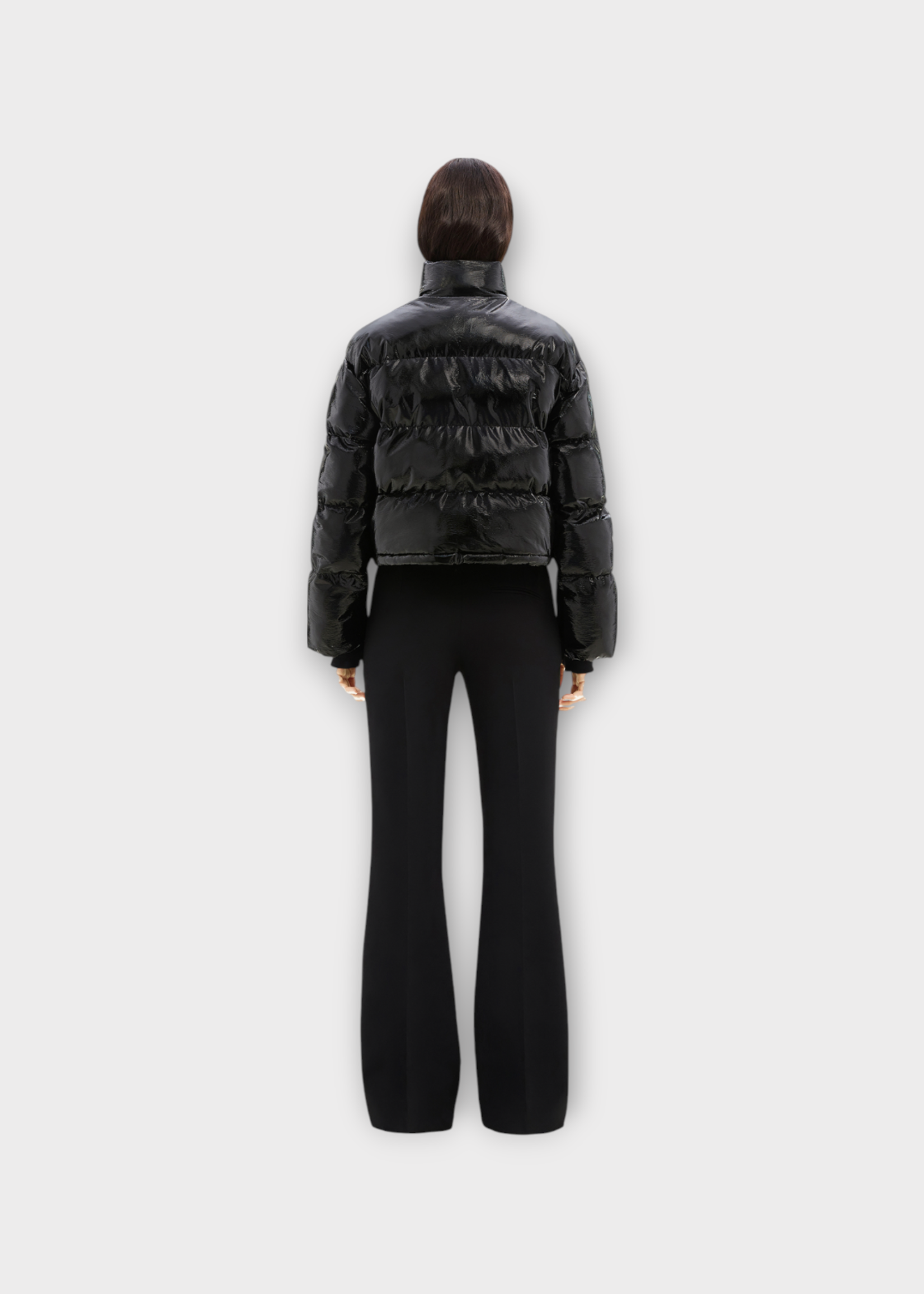 Courreges Courreges Jacket, Black, Vinyl Cropped High Neck Puffer Button Up Jacket