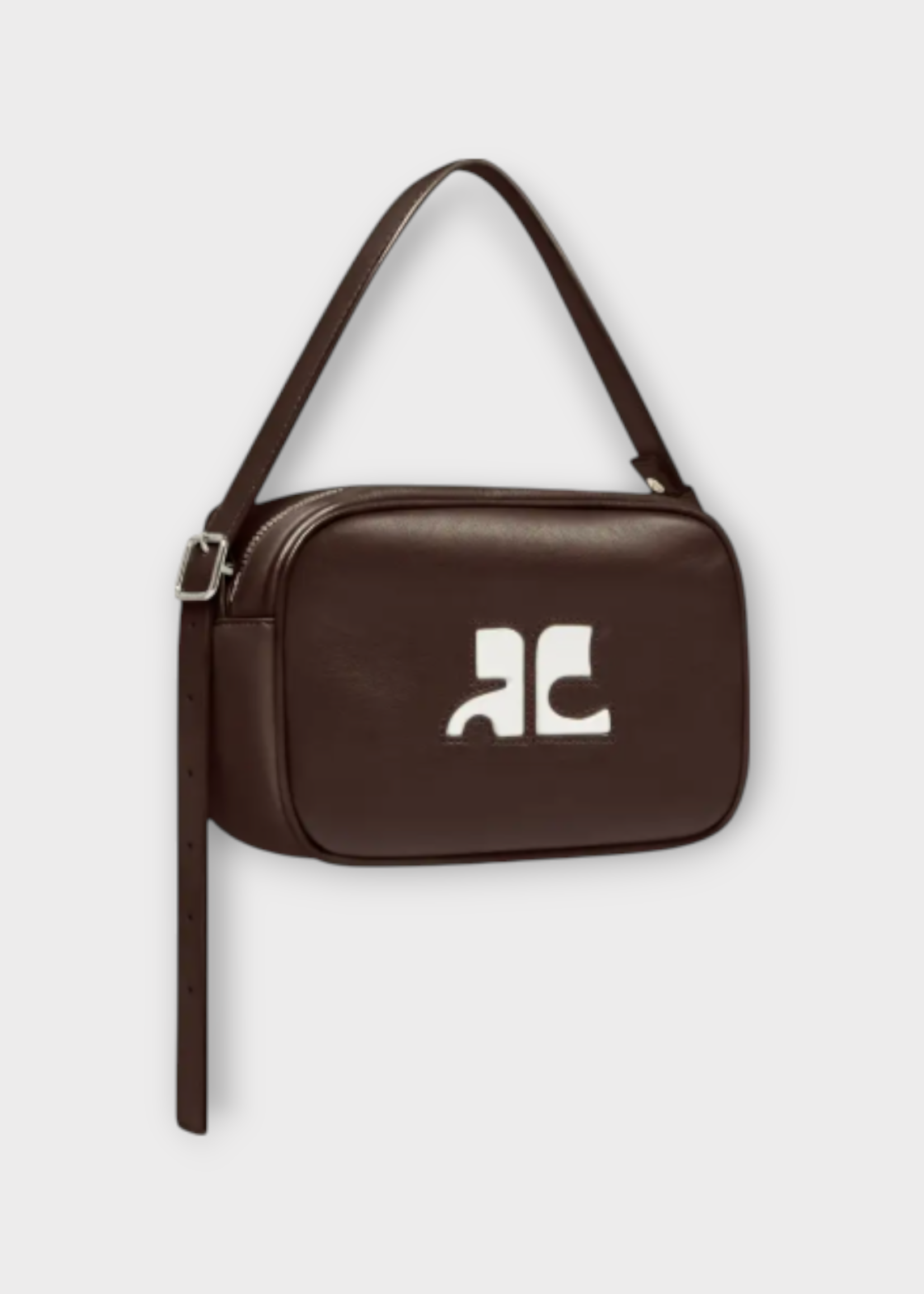 Courreges Courreges Bag, Brown, Reedition Calf Leather Camera Shoulder Bag In Chocolate w/ Logo Patch