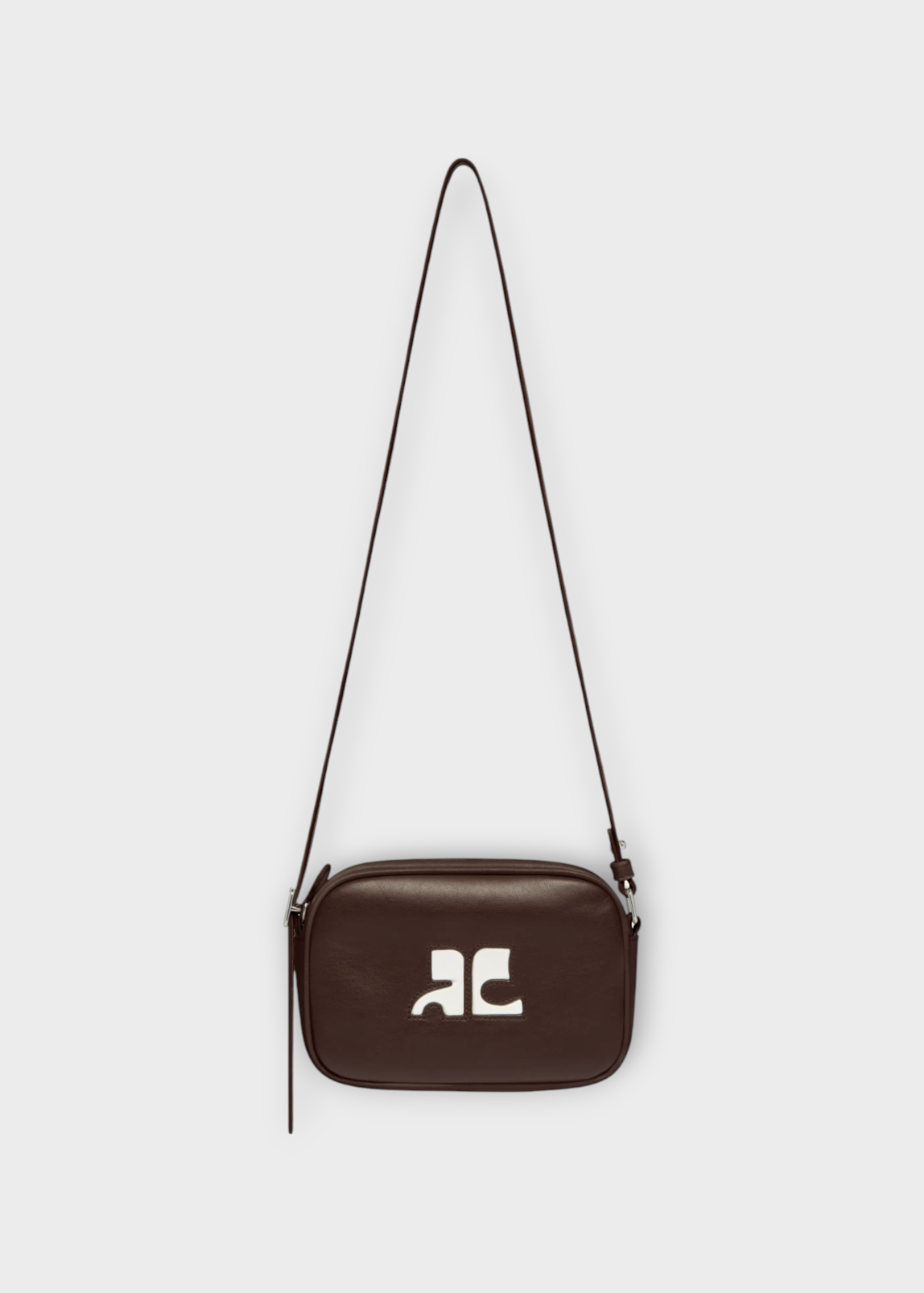 Courreges Courreges Bag, Brown, Reedition Calf Leather Camera Shoulder Bag In Chocolate w/ Logo Patch
