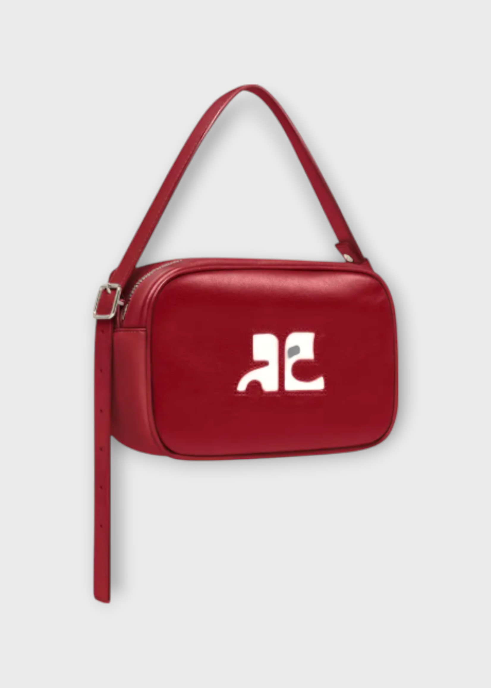 Courreges Courreges Bag, Red, Reedition Calf Leather Camera Shoulder Bag w/ Logo Patch