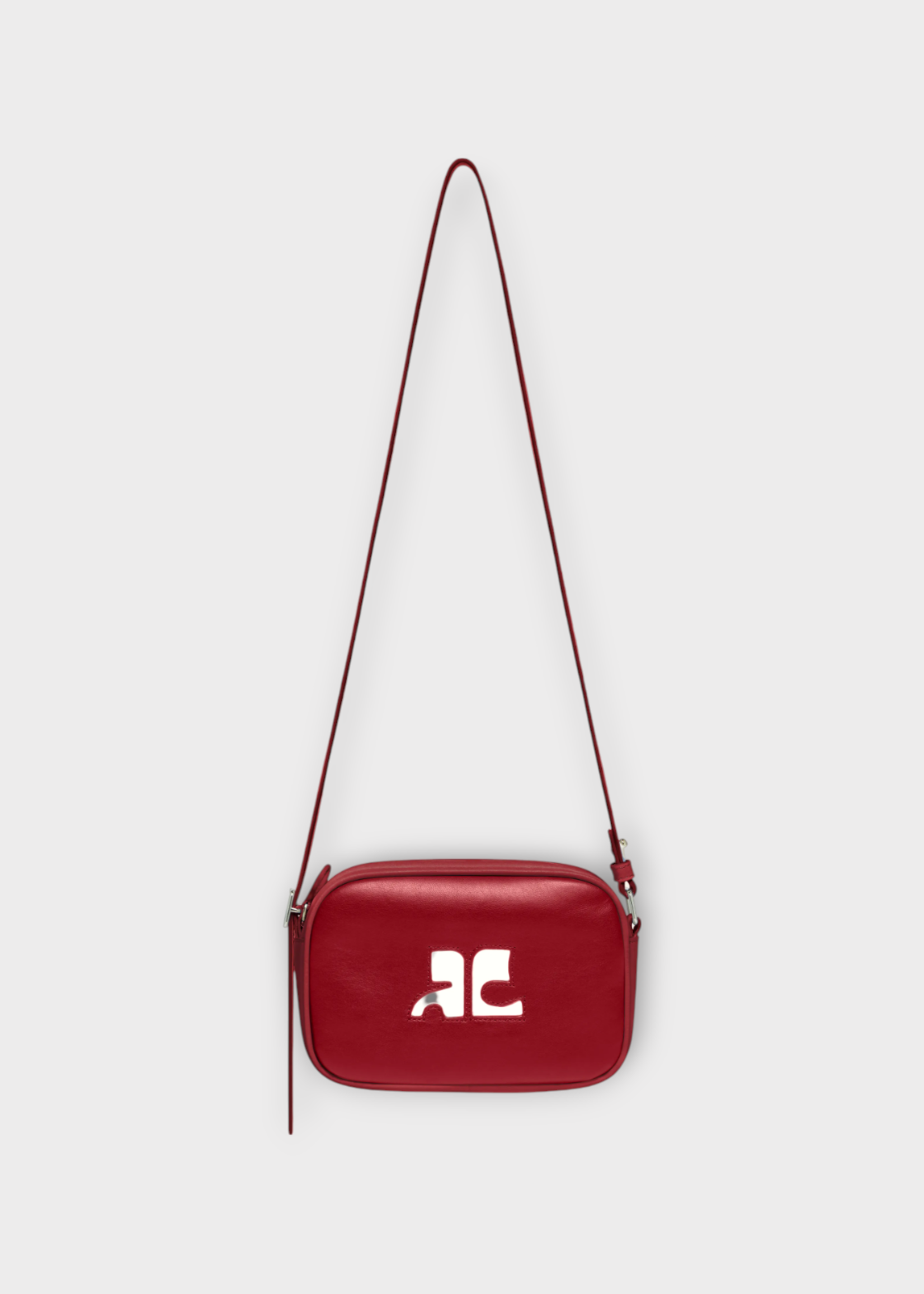 Courreges Courreges Bag, Red, Reedition Calf Leather Camera Shoulder Bag w/ Logo Patch