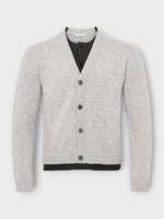 J.W. Anderson J.W. Anderson Knitwear, Grey, Wool Mix V-Neck Contrast Layered Cardigan In Charcoal Melange