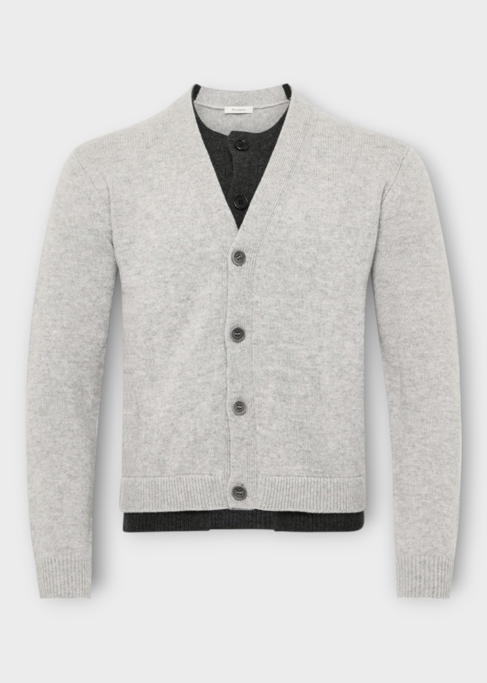 J.W. Anderson J.W. Anderson Knitwear, Grey, Wool Mix V-Neck Contrast Layered Cardigan In Charcoal Melange