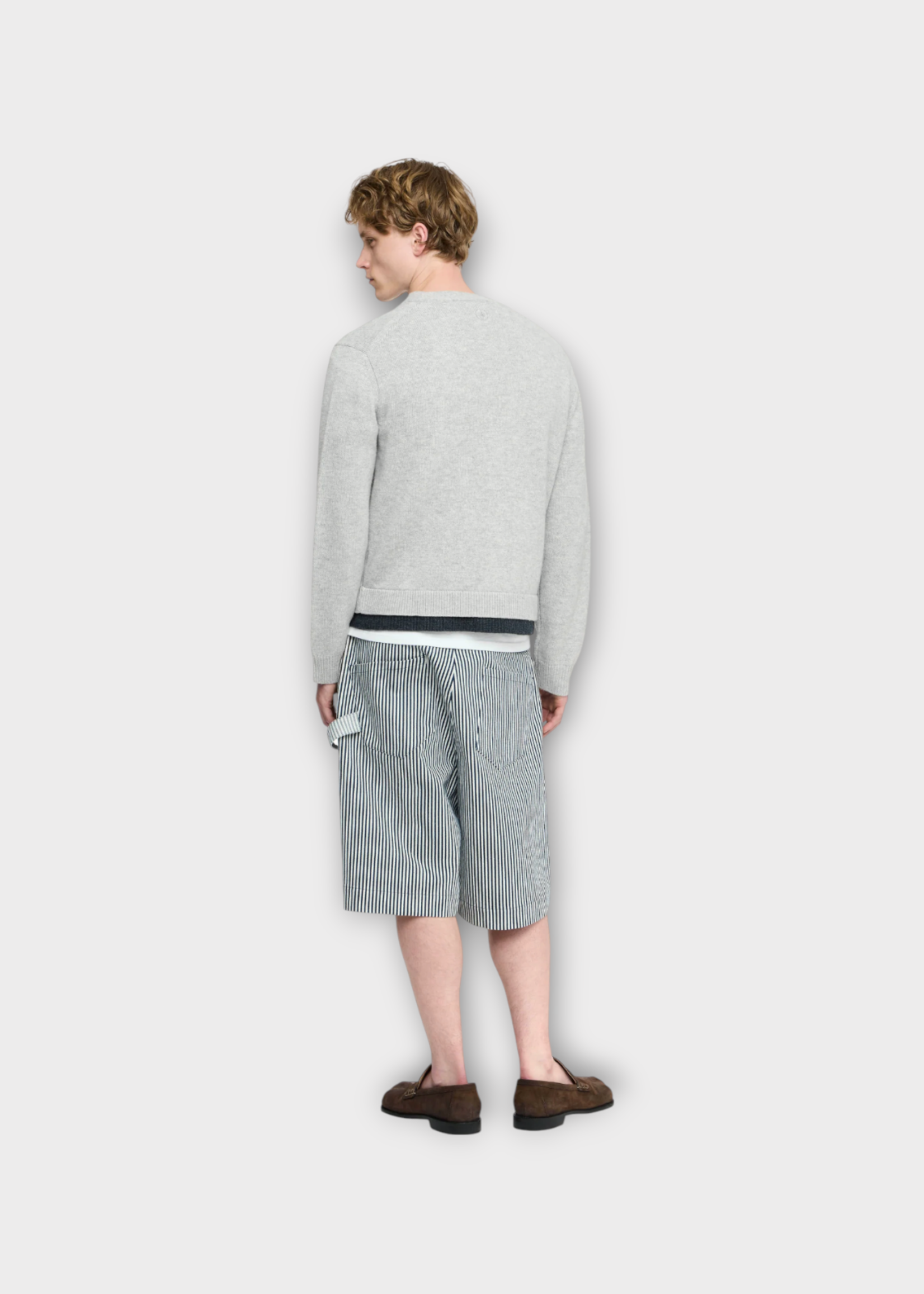 J.W. Anderson J.W. Anderson Knitwear, Grey, Wool Mix V-Neck Contrast Layered Cardigan In Charcoal Melange