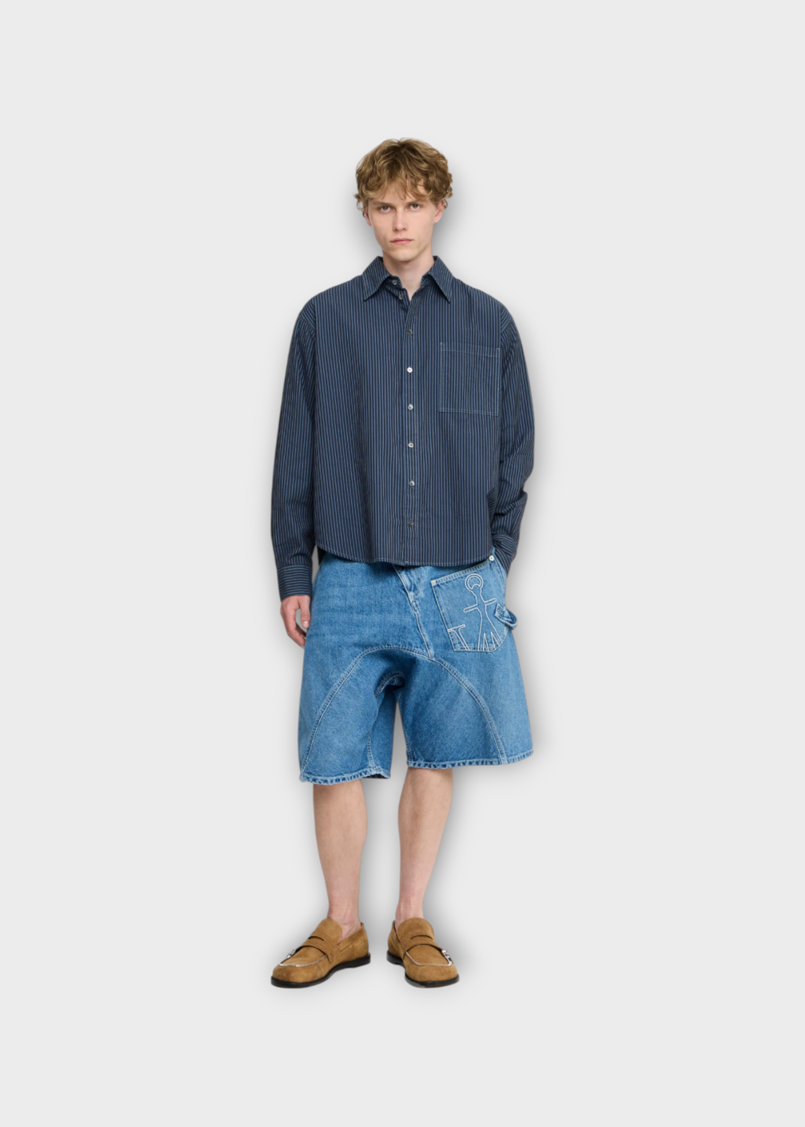 J.W. Anderson J.W. Anderson Shirt, Navy, Cotton Collared Buttoned Striped Shirt In Navy