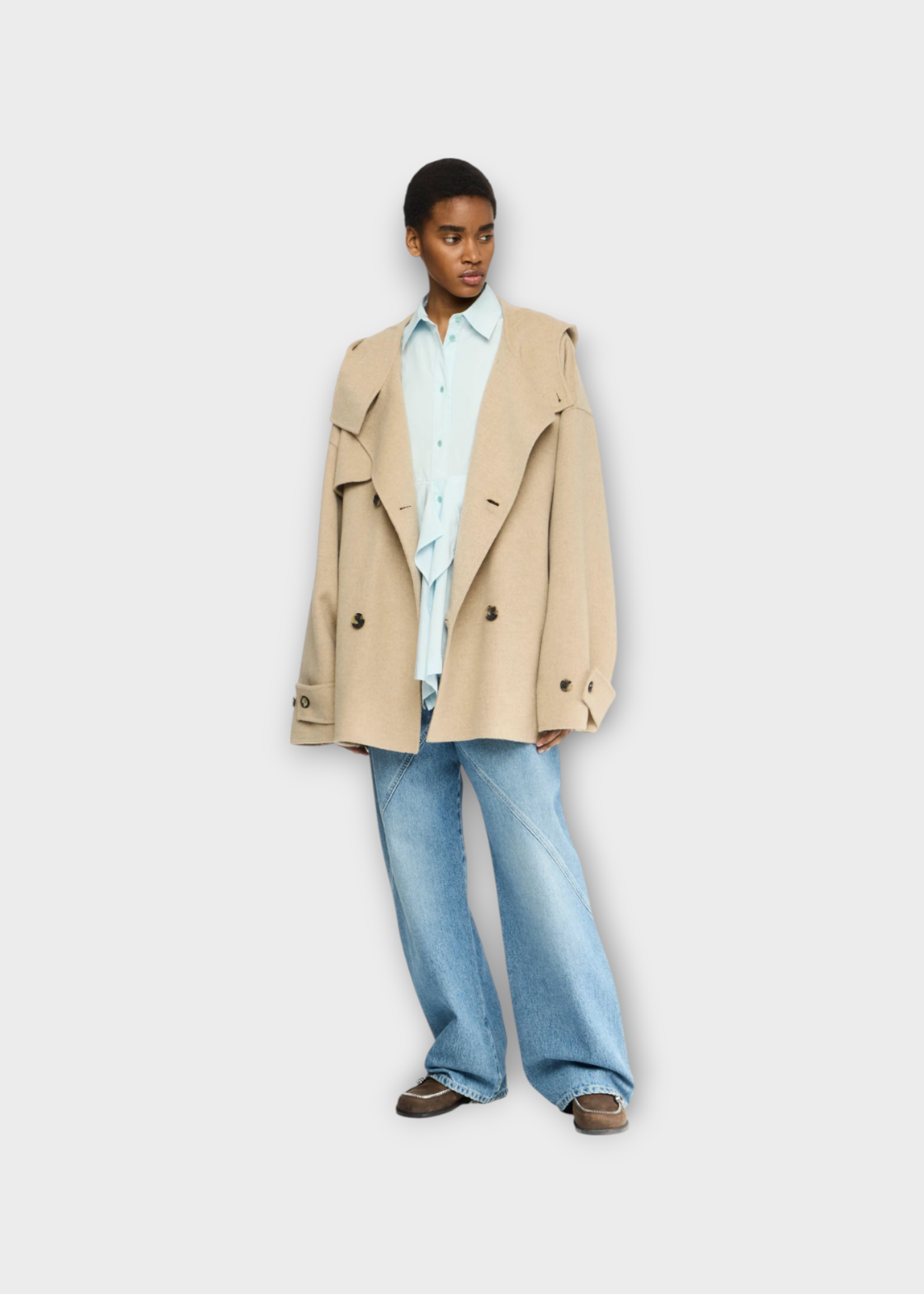 J.W. Anderson J.W. Anderson Coat, Beige, Wool Oversized Hooded Peacoat In Clay Melange