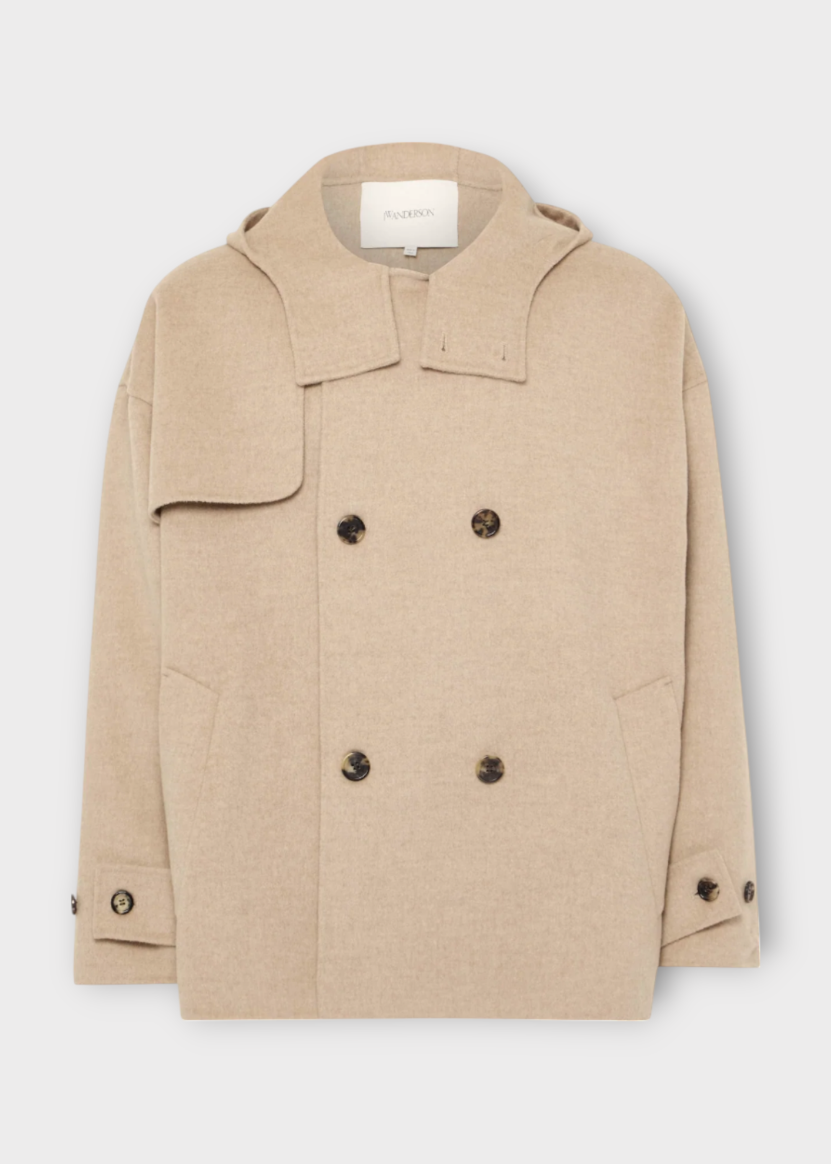 J.W. Anderson J.W. Anderson Coat, Beige, Wool Oversized Hooded Peacoat In Clay Melange