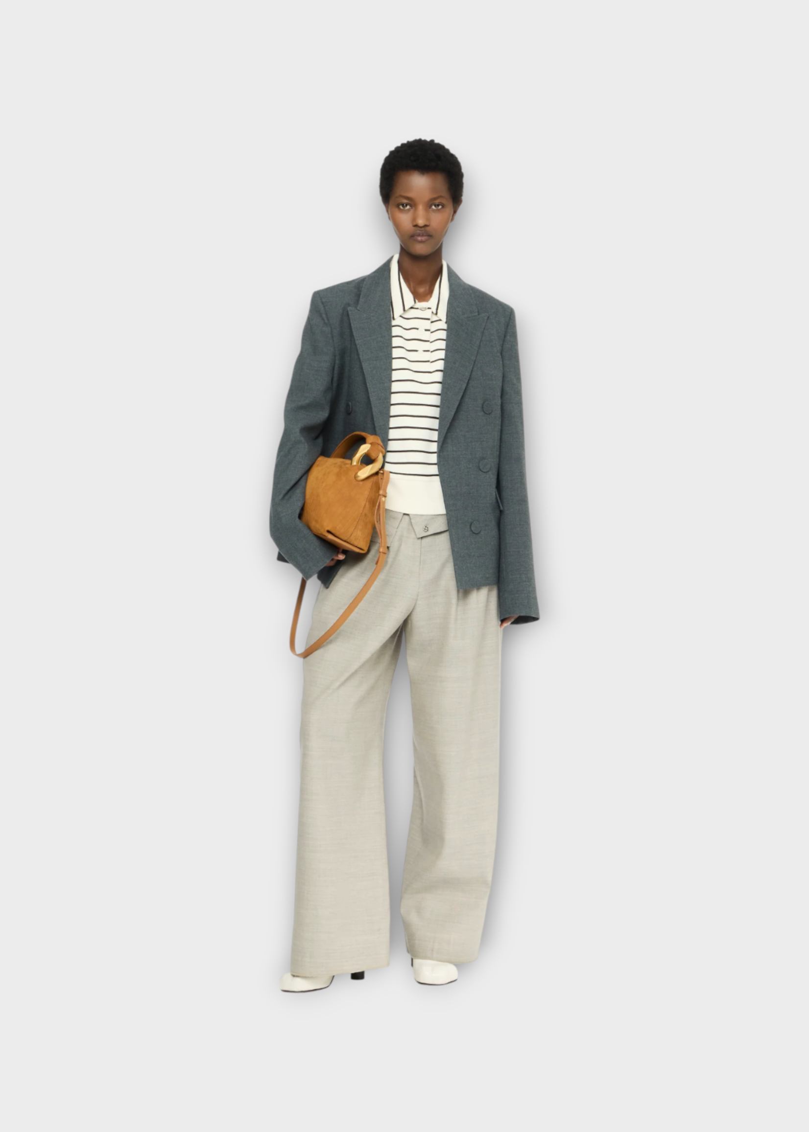 J.W. Anderson J.W. Anderson Jacket, Grey, Wool Twill Double Breasted Tailored Blazer In Charcoal Melange