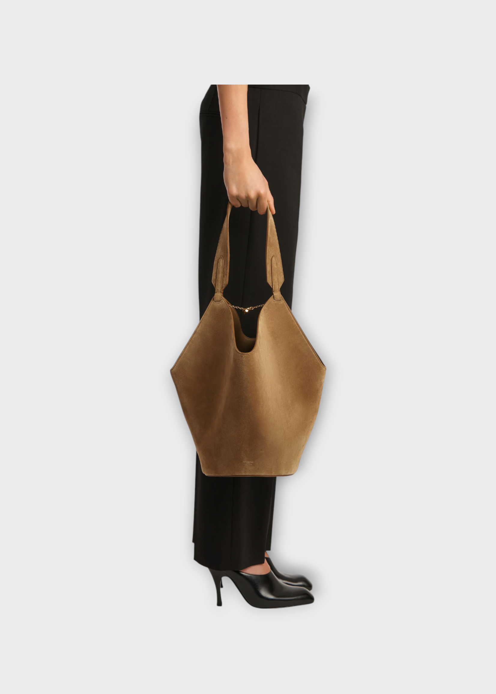 Khaite Khaite Bag, Brown, Lotus Suede Calfskin Small Top Handle Tote Bag In Mud